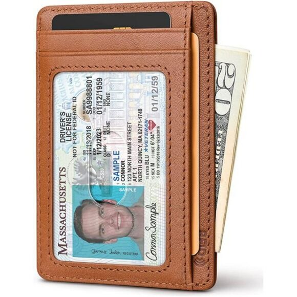 Slim Wallet for Men or Women Minimalist Small Leather Wallet - Brown - Picture 7 of 7